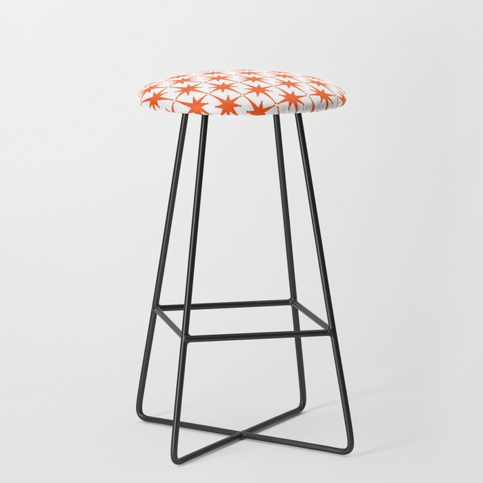 Midcentury Modern Atomic Starburst Pattern Orange and White Stool Gallery Image 1