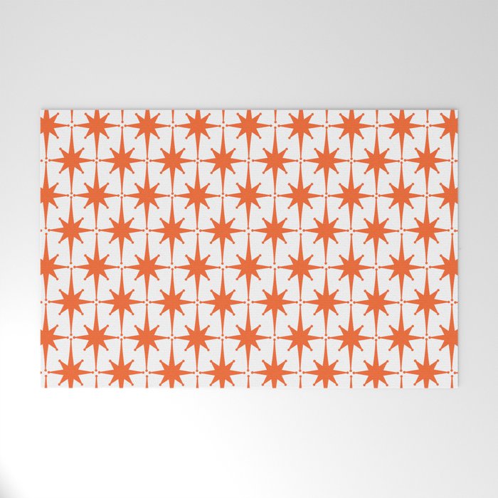 Midcentury Modern Atomic Starburst Pattern Orange and White Welcome Mat Gallery Image 1