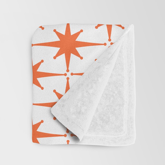 Midcentury Modern Atomic Starburst Pattern Orange and White Throw Blanket Gallery Image 3