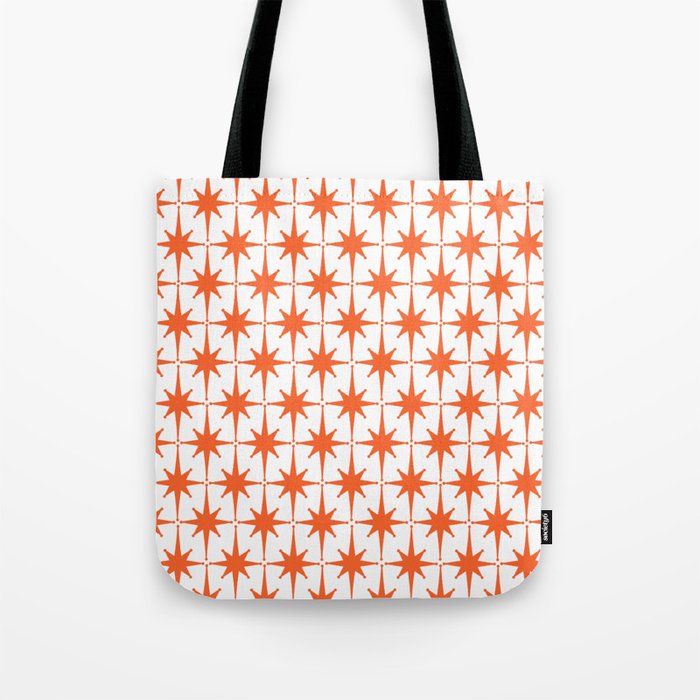 Midcentury Modern Atomic Starburst Pattern Orange and White Tote Bag Gallery Image 1