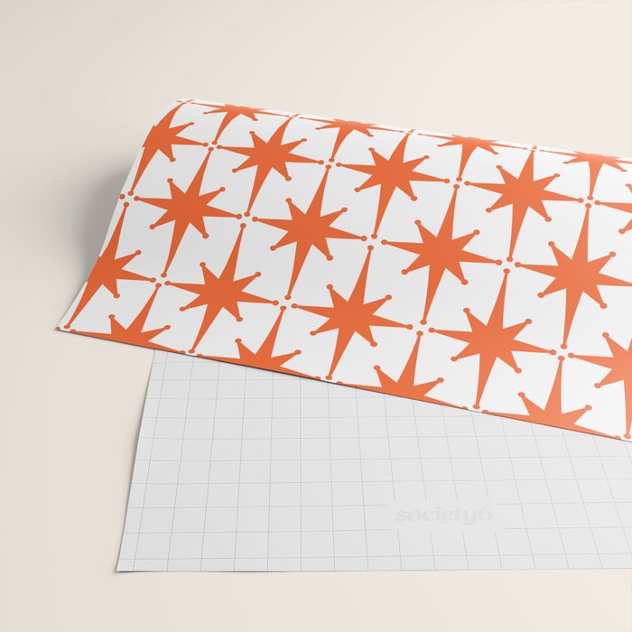 Midcentury Modern Atomic Starburst Pattern Orange and White Wrapping Paper Gallery Image 2
