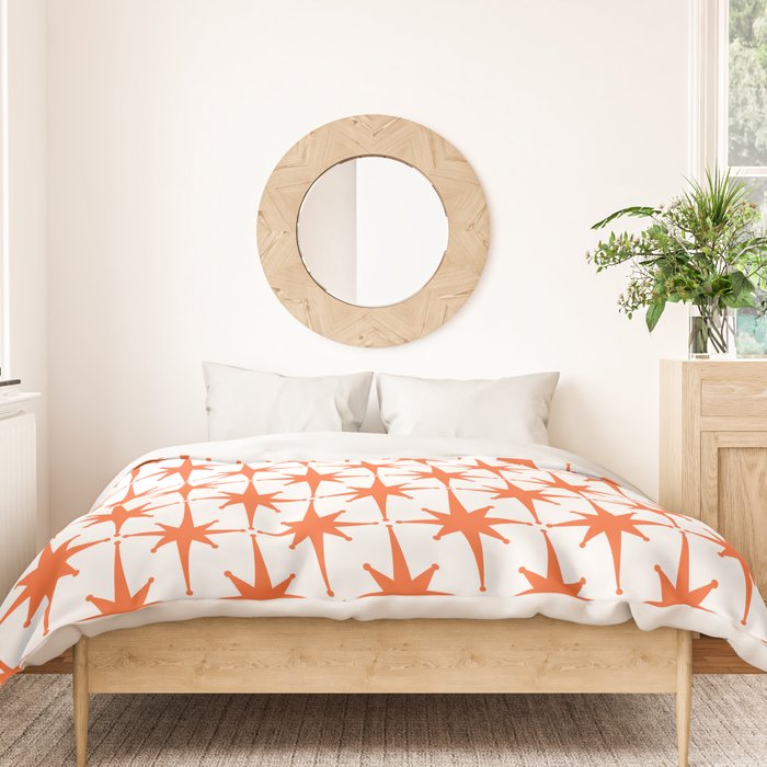 Midcentury Modern Atomic Starburst Pattern Orange and White Duvet Cover Gallery Image 3