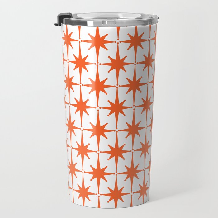 Midcentury Modern Atomic Starburst Pattern Orange and White Travel Mug Gallery Image 3