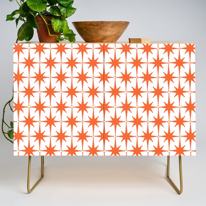 Midcentury Modern Atomic Starburst Pattern Orange and White Credenza Gallery Image 1