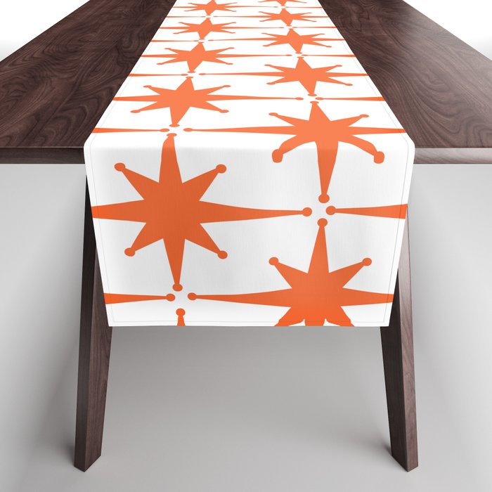Midcentury Modern Atomic Starburst Pattern Orange and White Table Runner Gallery Image 1