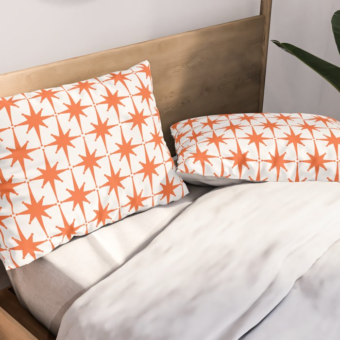 Midcentury Modern Atomic Starburst Pattern Orange and White Pillow Sham Gallery Image 2
