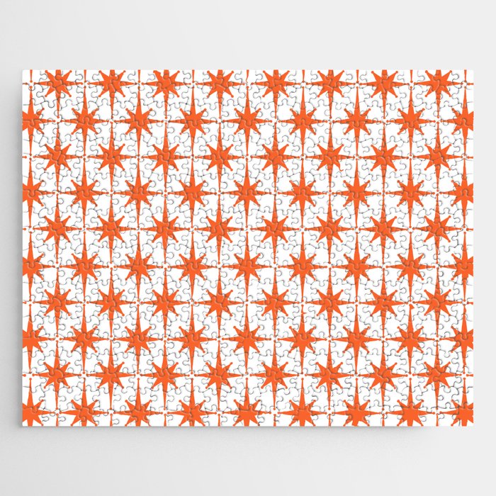 Midcentury Modern Atomic Starburst Pattern Orange and White Jigsaw Puzzle Gallery Image 1