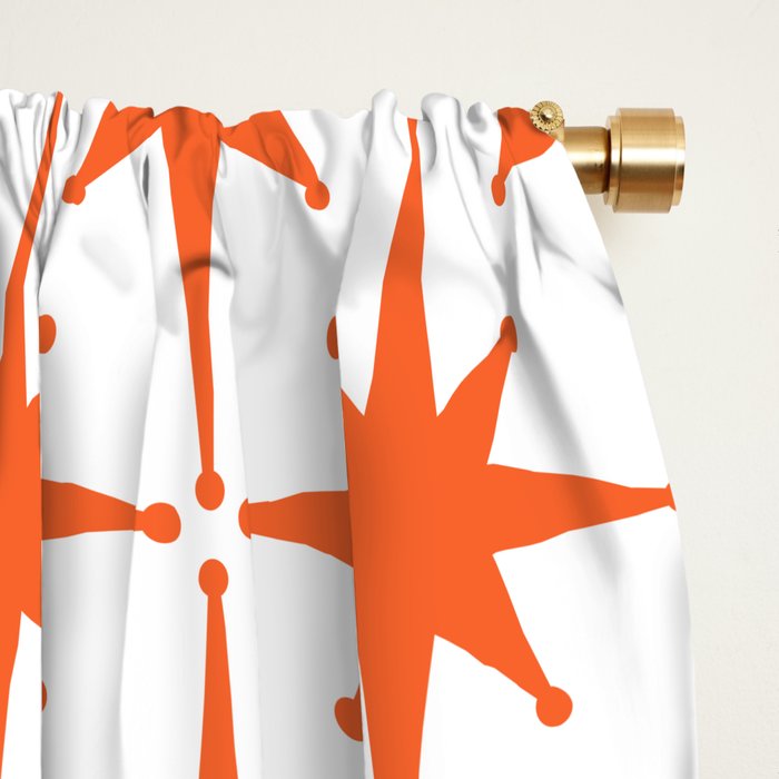 Midcentury Modern Atomic Starburst Pattern Orange and White Window Curtain Gallery Image 2