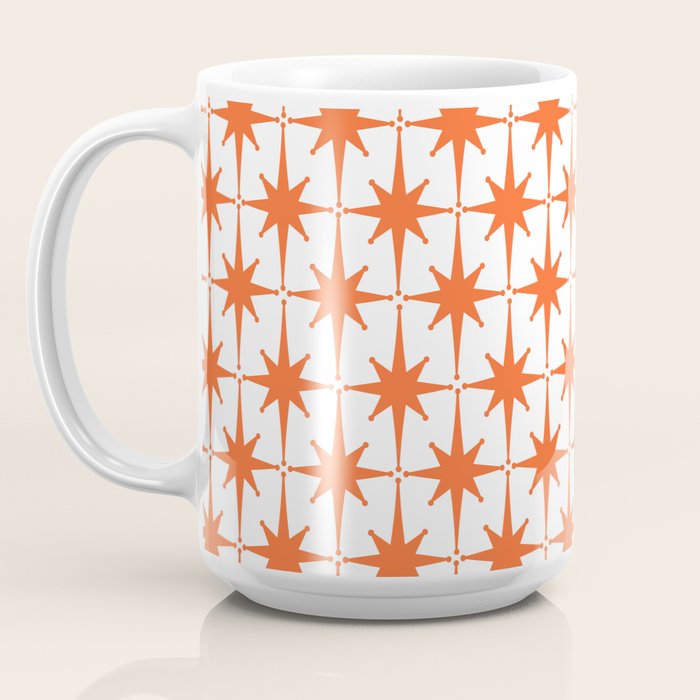 Midcentury Modern Atomic Starburst Pattern Orange and White Coffee Mug Gallery Image 3