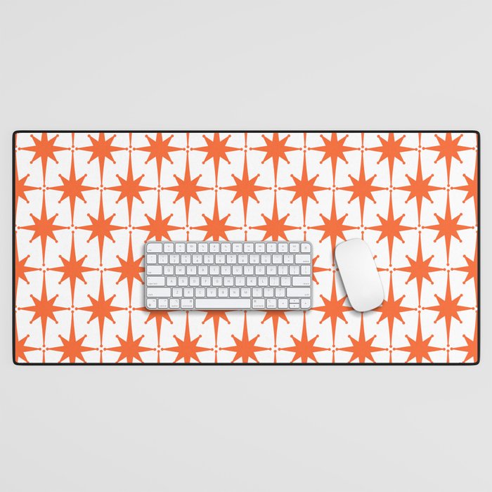 Midcentury Modern Atomic Starburst Pattern Orange and White Desk Mat Gallery Image 1