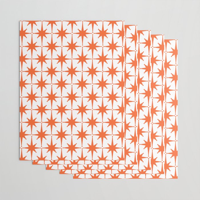 Midcentury Modern Atomic Starburst Pattern Orange and White Wrapping Paper Gallery Image 3