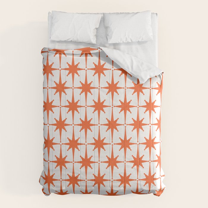 Midcentury Modern Atomic Starburst Pattern Orange and White Comforter Gallery Image 6