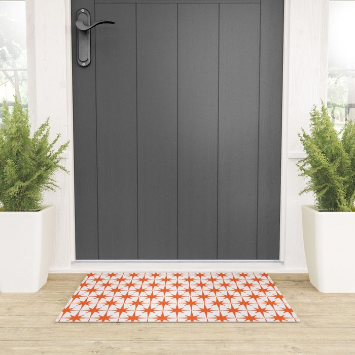 Midcentury Modern Atomic Starburst Pattern Orange and White Welcome Mat Gallery Image 3