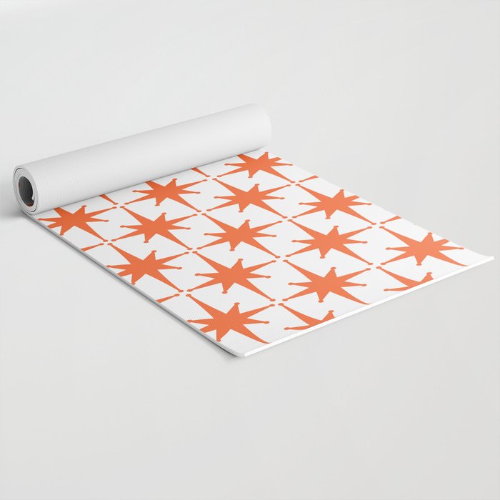 Midcentury Modern Atomic Starburst Pattern Orange and White Yoga Mat Gallery Image 2