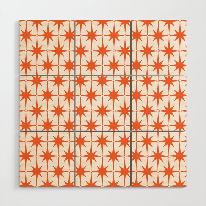 Midcentury Modern Atomic Starburst Pattern Orange and White Wood Wall Art Gallery Image 1