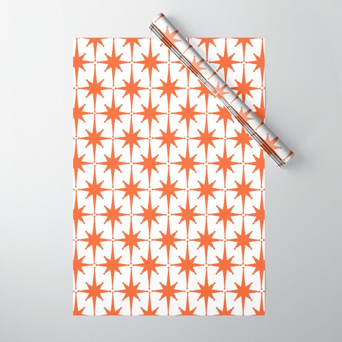 Midcentury Modern Atomic Starburst Pattern Orange and White Wrapping Paper Gallery Image 1