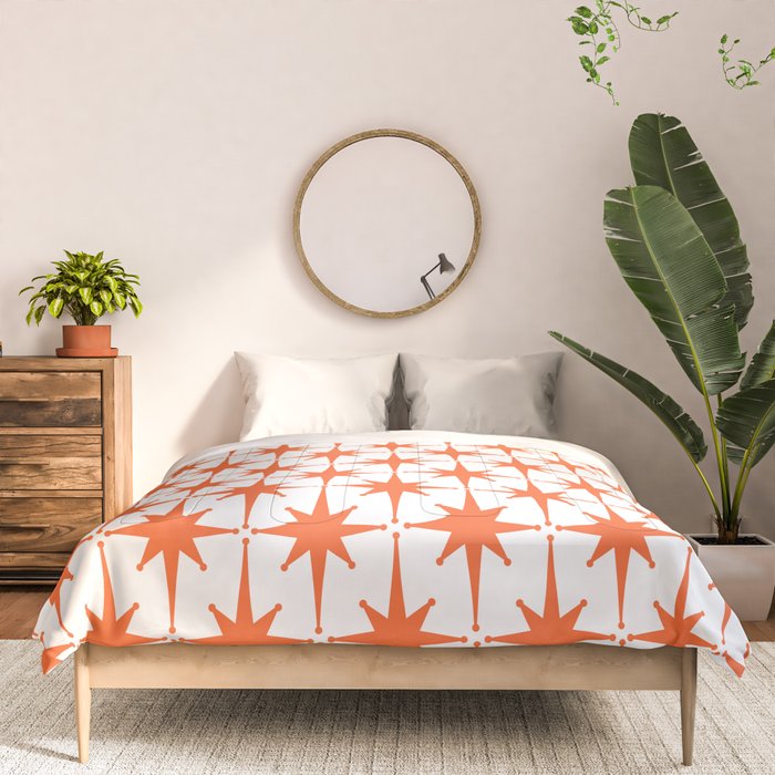 Midcentury Modern Atomic Starburst Pattern Orange and White Comforter Gallery Image 3