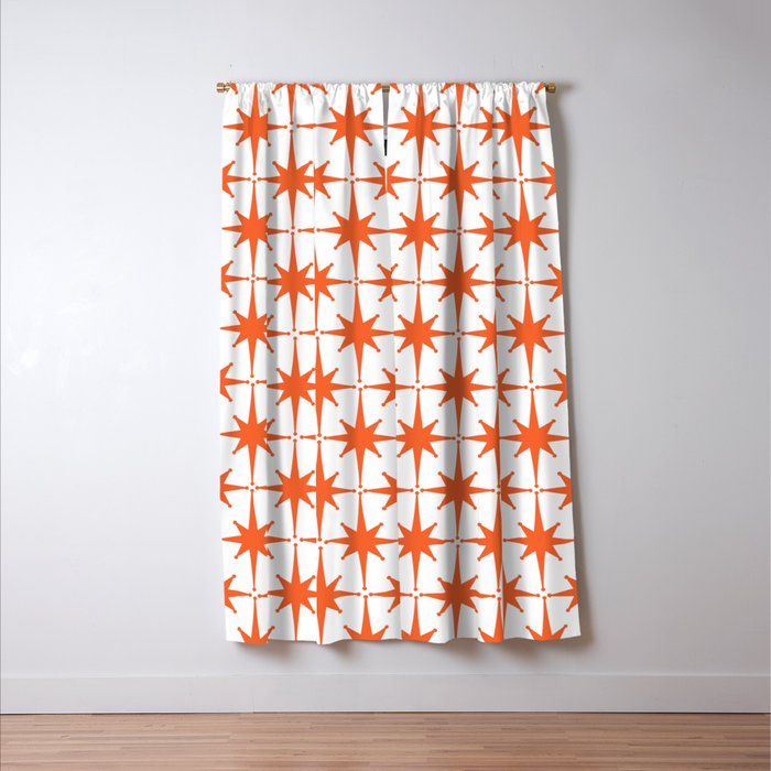 Midcentury Modern Atomic Starburst Pattern Orange and White Window Curtain Gallery Image 3