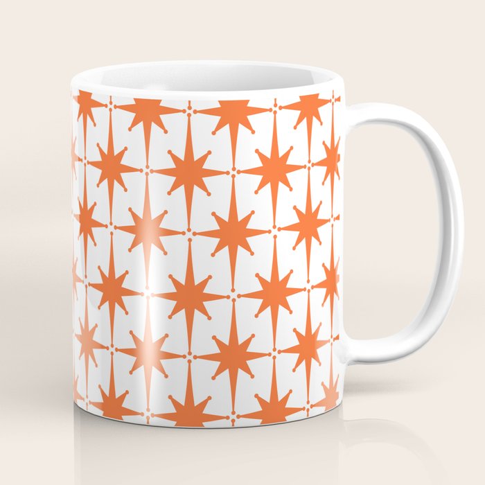Midcentury Modern Atomic Starburst Pattern Orange and White Coffee Mug Gallery Image 1