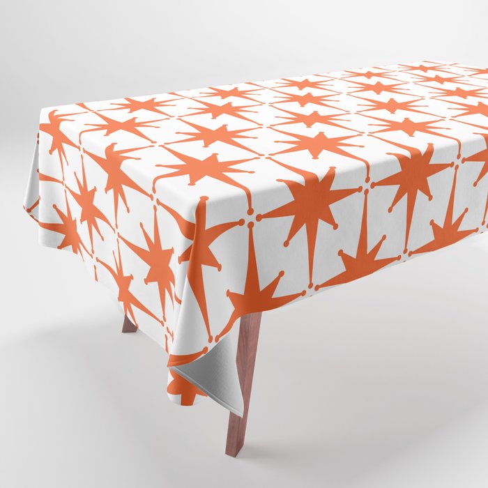 Midcentury Modern Atomic Starburst Pattern Orange and White Tablecloth Gallery Image 1