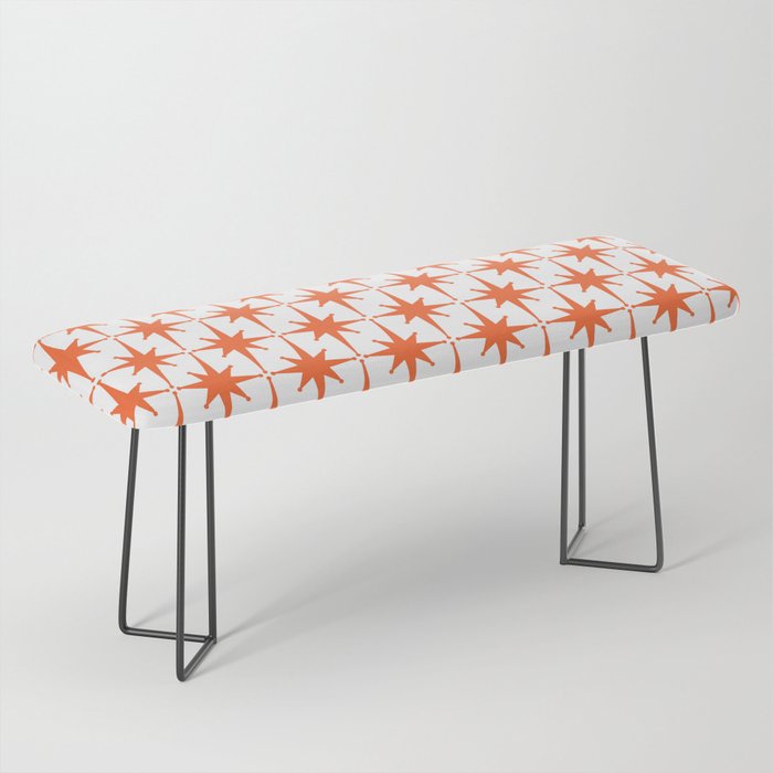 Midcentury Modern Atomic Starburst Pattern Orange and White Bench Gallery Image 1