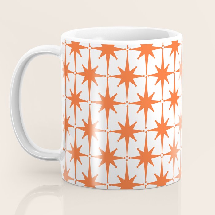 Midcentury Modern Atomic Starburst Pattern Orange and White Coffee Mug Gallery Image 3