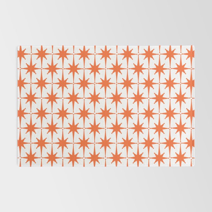 Midcentury Modern Atomic Starburst Pattern Orange and White Rug Gallery Image 2