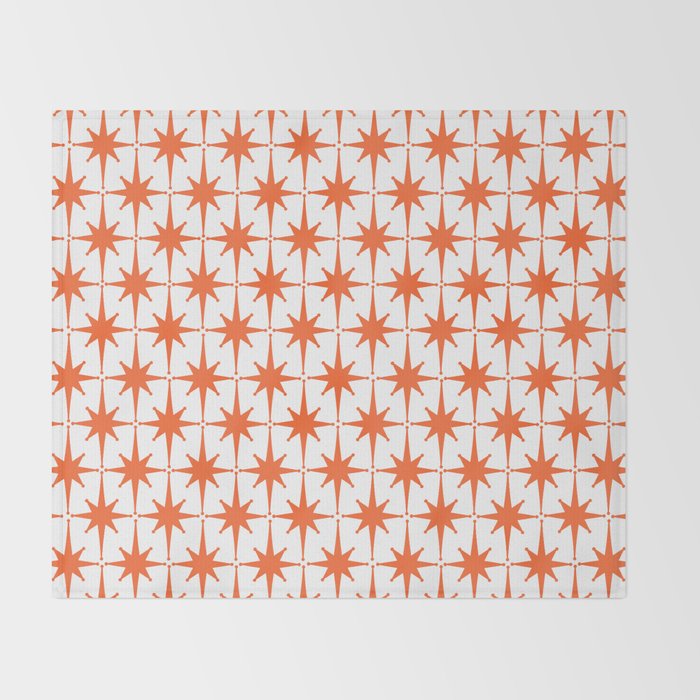 Midcentury Modern Atomic Starburst Pattern Orange and White Throw Blanket Gallery Image 2