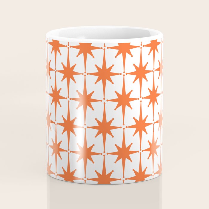 Midcentury Modern Atomic Starburst Pattern Orange and White Coffee Mug Gallery Image 4