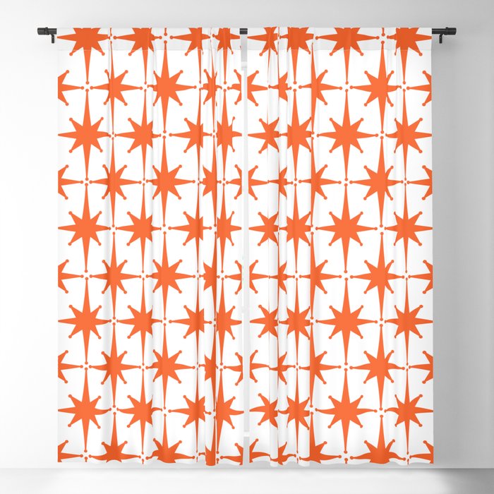 Midcentury Modern Atomic Starburst Pattern Orange and White Window Curtain Gallery Image 1