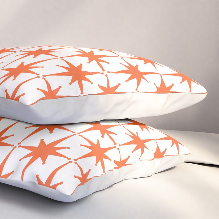 Midcentury Modern Atomic Starburst Pattern Orange and White Pillow Sham Gallery Image 3