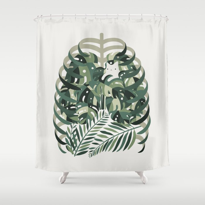 Cat and Plant 56 Shower Curtain Gallery Image 1