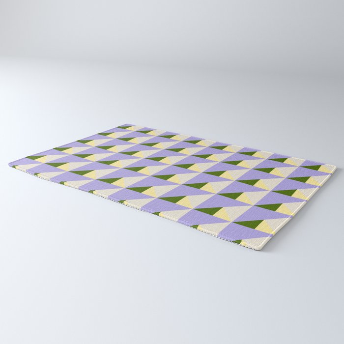 Lavender Triangle Pattern  Calm Geometric Abstract in Cream yellow and Olive Green Rug Gallery Image 3
