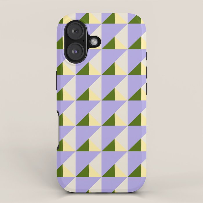 Lavender Triangle Pattern  Calm Geometric Abstract in Cream yellow and Olive Green iPhone Case Gallery Image 1