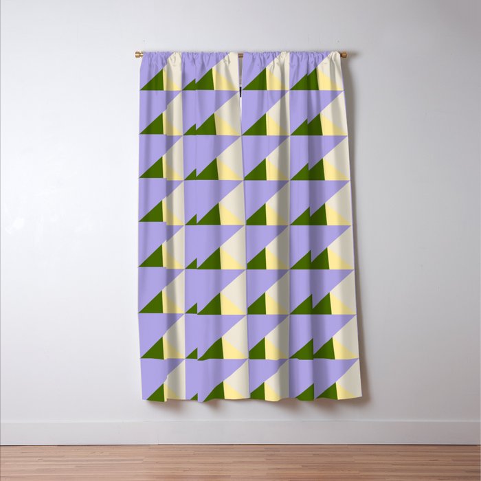 Lavender Triangle Pattern  Calm Geometric Abstract in Cream yellow and Olive Green Window Curtain Gallery Image 3