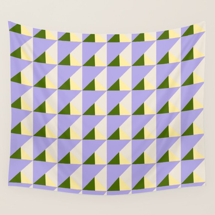 Lavender Triangle Pattern  Calm Geometric Abstract in Cream yellow and Olive Green Wall Tapestry Gallery Image 1