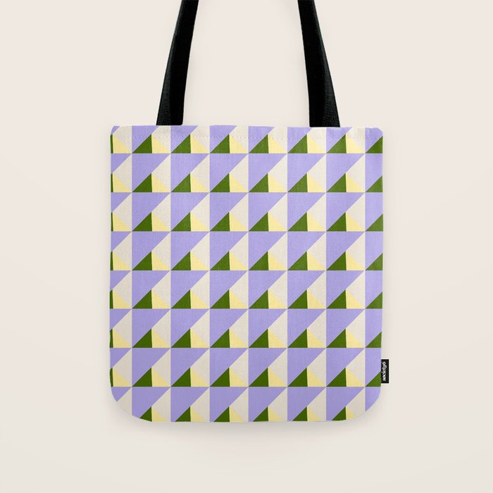 Lavender Triangle Pattern  Calm Geometric Abstract in Cream yellow and Olive Green Tote Bag Gallery Image 1