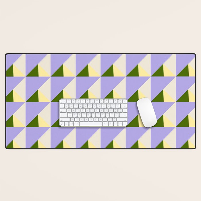 Lavender Triangle Pattern  Calm Geometric Abstract in Cream yellow and Olive Green Desk Mat Gallery Image 1