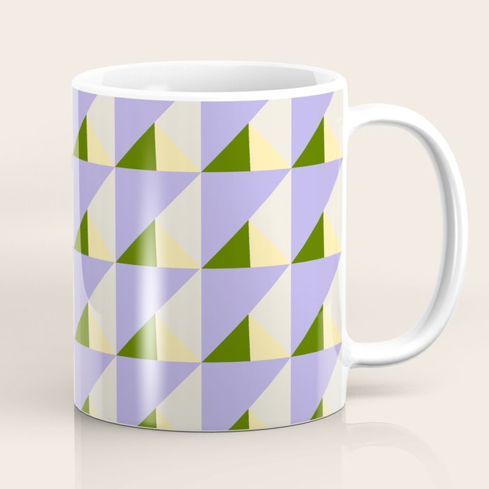 Lavender Triangle Pattern  Calm Geometric Abstract in Cream yellow and Olive Green Coffee Mug Gallery Image 1