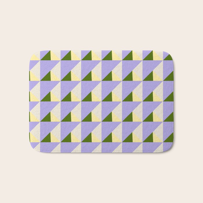 Lavender Triangle Pattern  Calm Geometric Abstract in Cream yellow and Olive Green Bath Mat Gallery Image 1