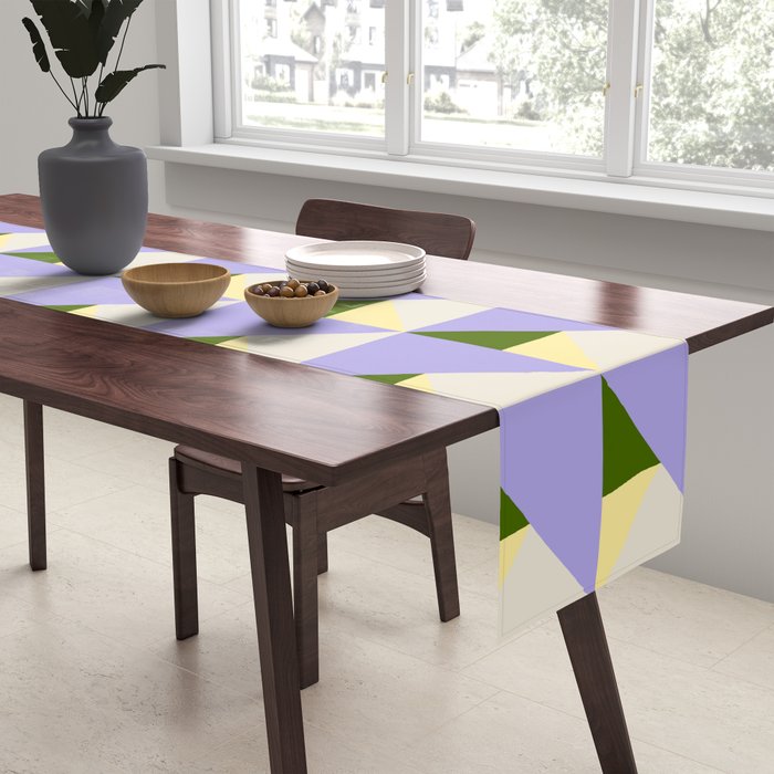 Lavender Triangle Pattern  Calm Geometric Abstract in Cream yellow and Olive Green Table Runner Gallery Image 2