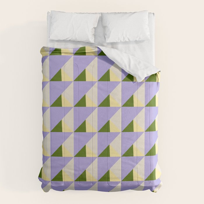 Lavender Triangle Pattern  Calm Geometric Abstract in Cream yellow and Olive Green Comforter Gallery Image 1