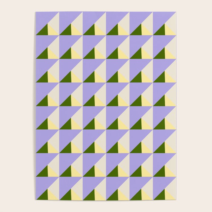 Lavender Triangle Pattern  Calm Geometric Abstract in Cream yellow and Olive Green Poster Gallery Image 1