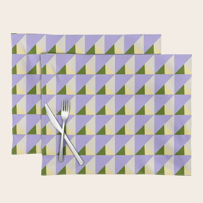 Lavender Triangle Pattern  Calm Geometric Abstract in Cream yellow and Olive Green Placemat Gallery Image 1