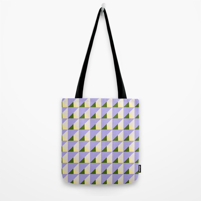 Lavender Triangle Pattern  Calm Geometric Abstract in Cream yellow and Olive Green Tote Bag Gallery Image 2