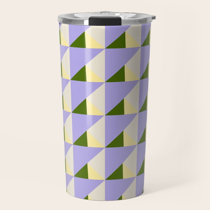 Lavender Triangle Pattern  Calm Geometric Abstract in Cream yellow and Olive Green Travel Mug Gallery Image 1