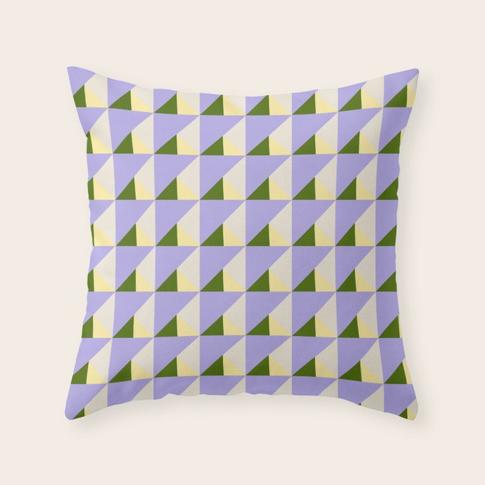 Lavender Triangle Pattern  Calm Geometric Abstract in Cream yellow and Olive Green Throw Pillow Gallery Image 1