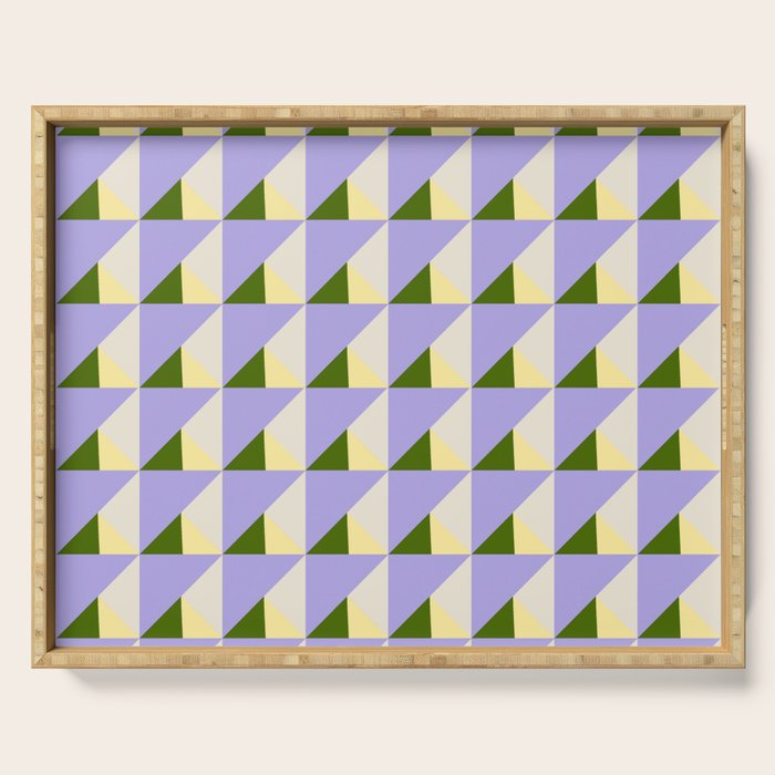 Lavender Triangle Pattern  Calm Geometric Abstract in Cream yellow and Olive Green Serving Tray Gallery Image 1