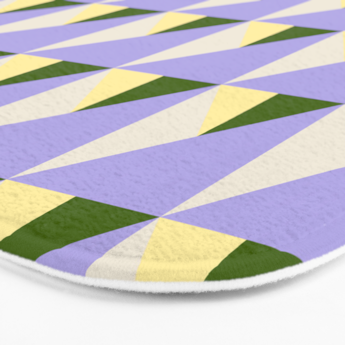 Lavender Triangle Pattern  Calm Geometric Abstract in Cream yellow and Olive Green Bath Mat Gallery Image 3