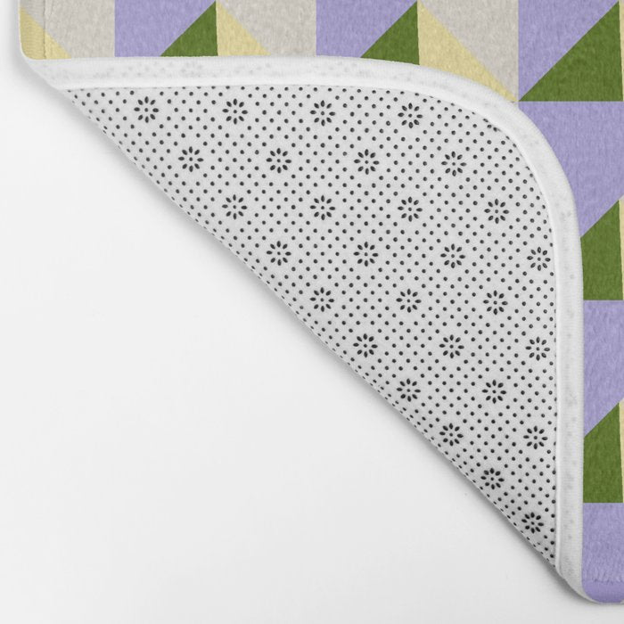 Lavender Triangle Pattern  Calm Geometric Abstract in Cream yellow and Olive Green Bath Mat Gallery Image 2
